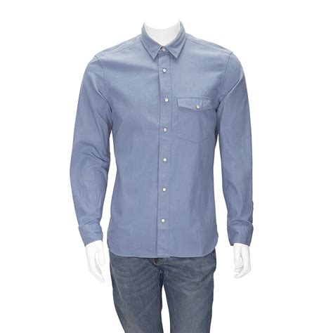 Burberry Grandad Collar Denim Shirt In Light Indigo 